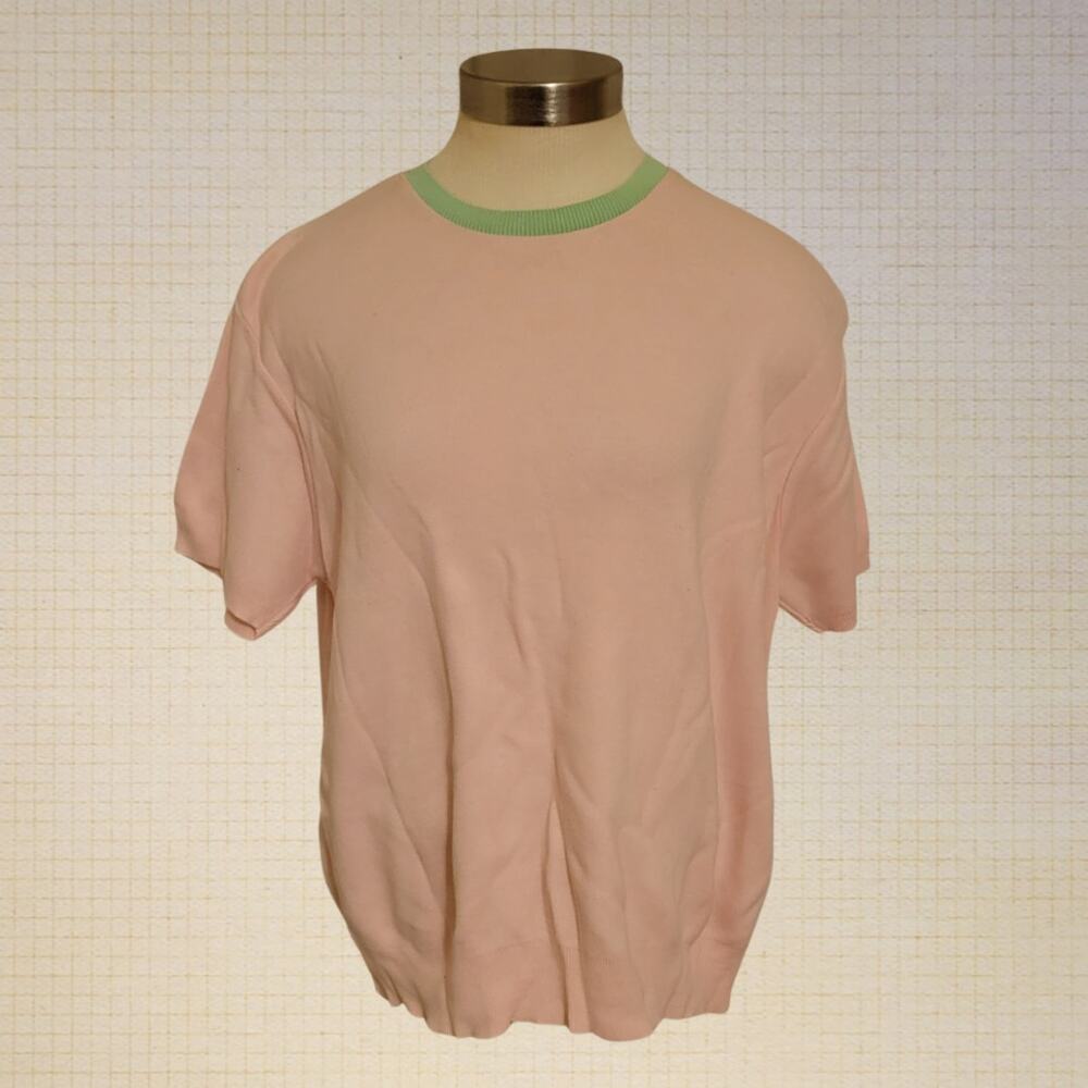 90s Pastel Colorblock Cotton Knit Tee Andrew Rohan Women XL Stretchy Basic Fit